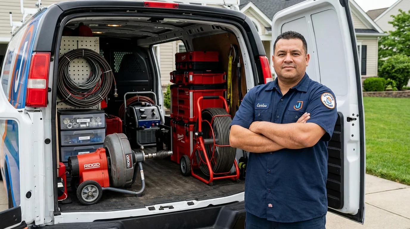 Professional drain cleaning equipment and Johns Plumbing LLC plumber in Cliffside Park