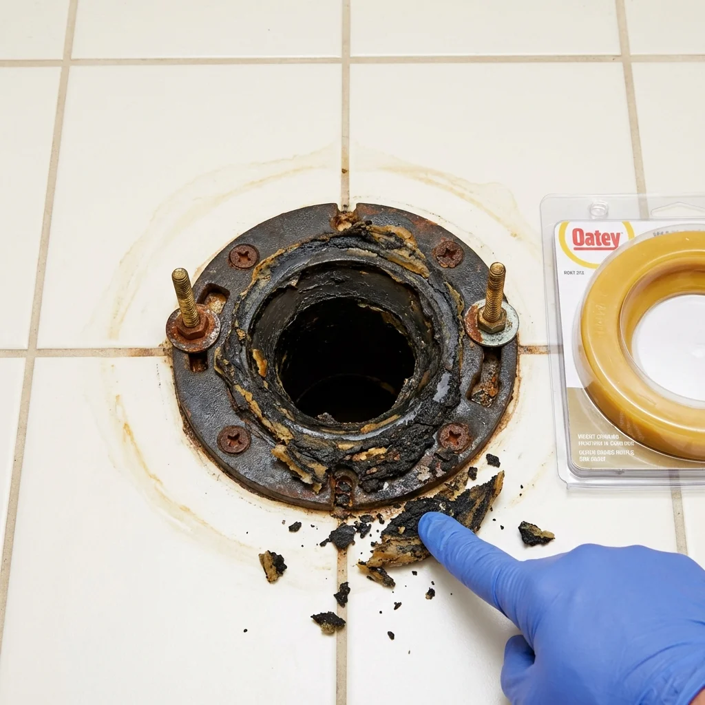 Failed wax ring showing water seepage at the base of a toilet in a Cliffside Park, NJ home