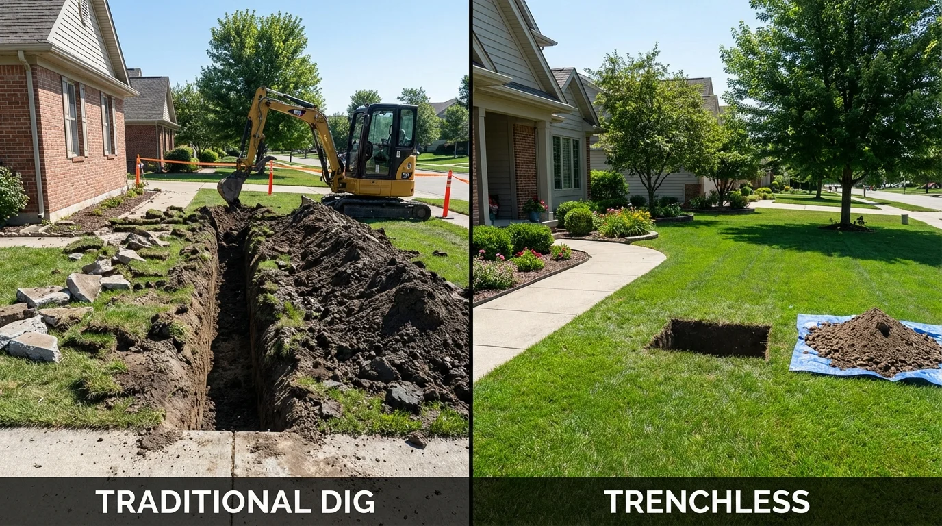 Trenchless sewer repair with minimal yard damage versus traditional excavation in Cliffside Park, NJ